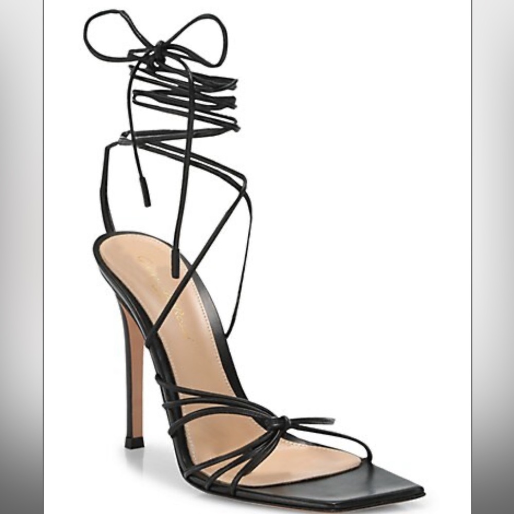 Worn once - Ankle-Wrap Leather Stilleto Sandals
